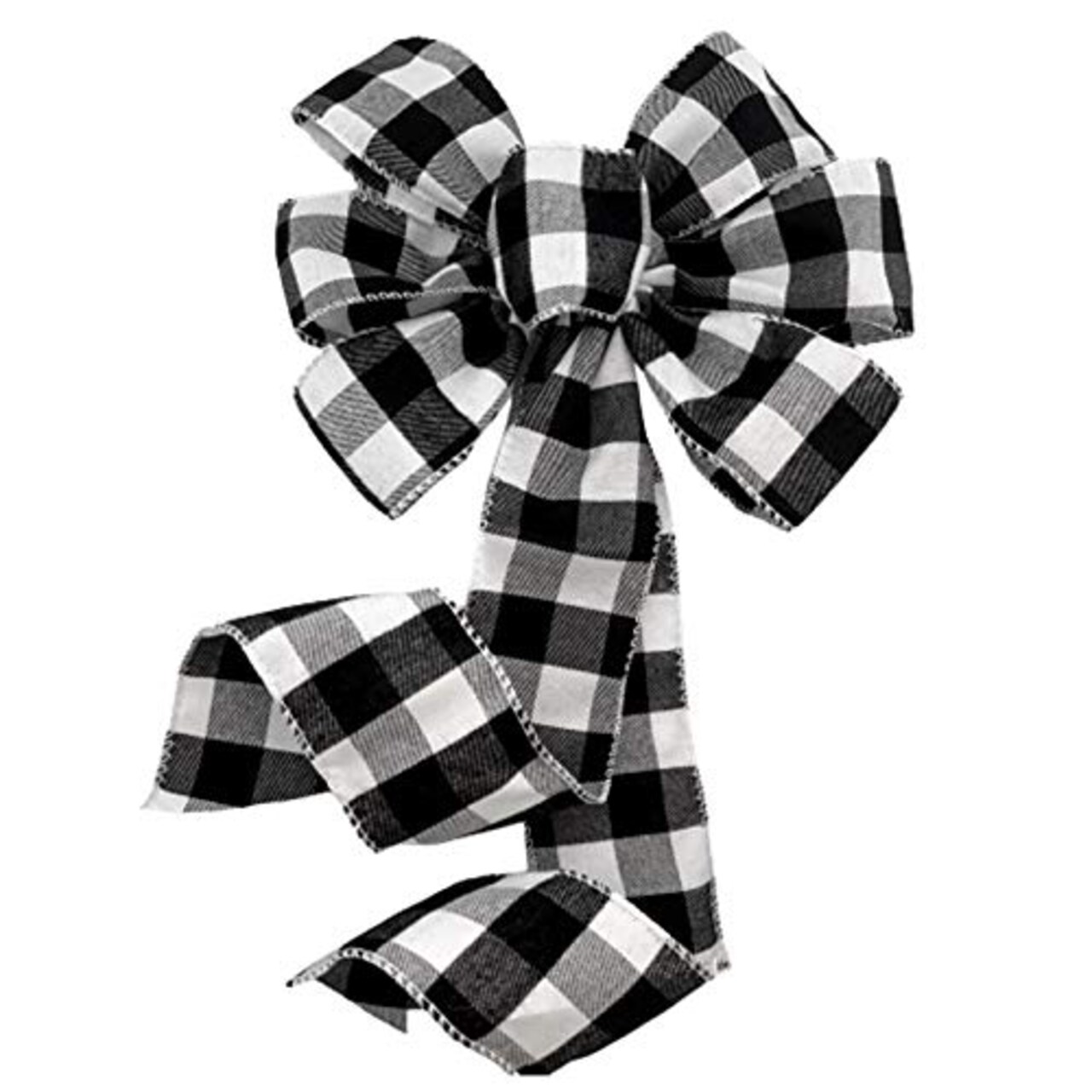 Buffalo Plaid Christmas Wreath Bow - 10" Wide, 18" Long Pre-Tied Bow, Black and White Checkers, Fall Decor, Door Decoration, Swag, Wreath, Garland, Boxing Day, Winter, Thanksgiving